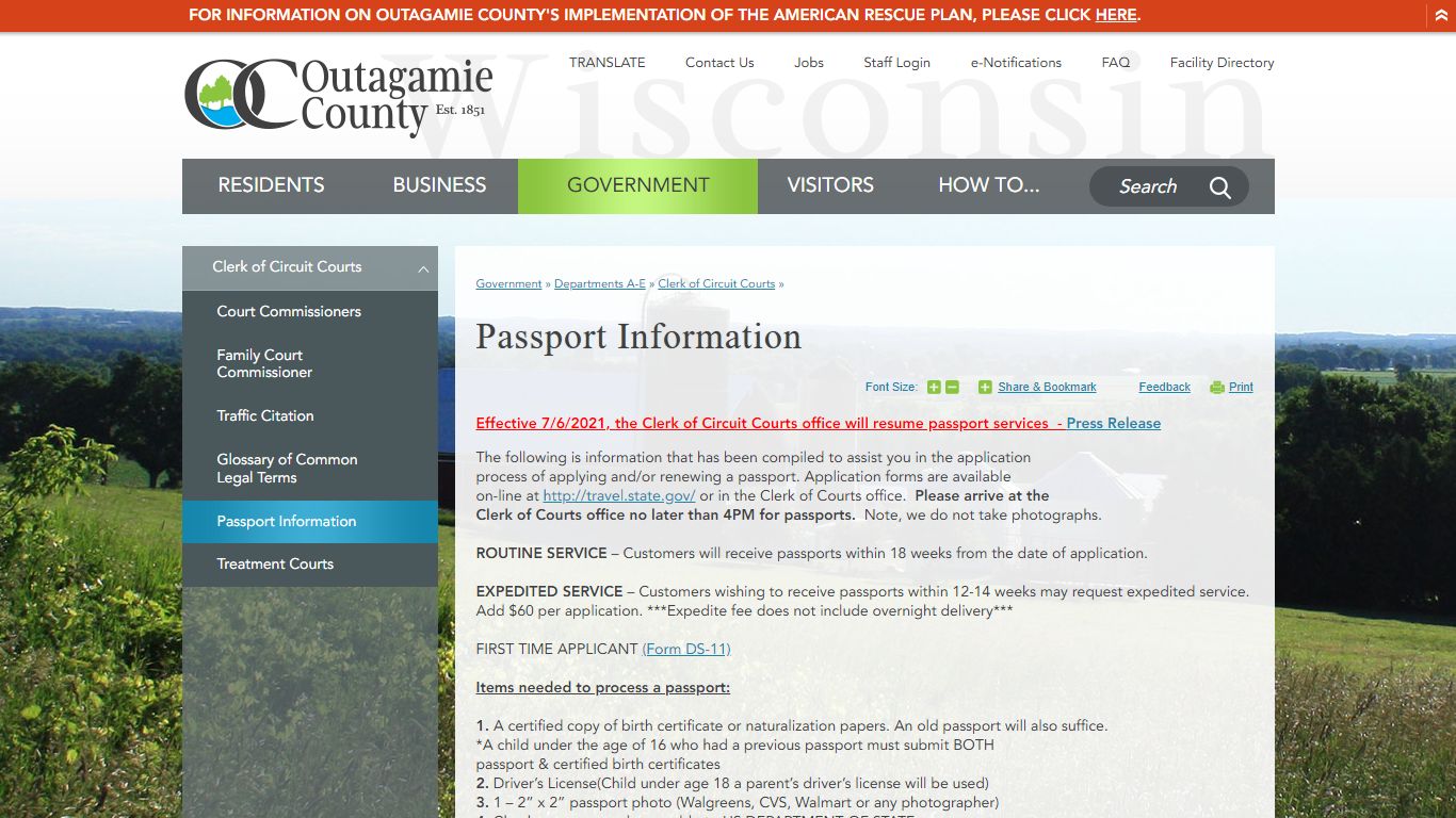 Passport Information | Outagamie County, WI